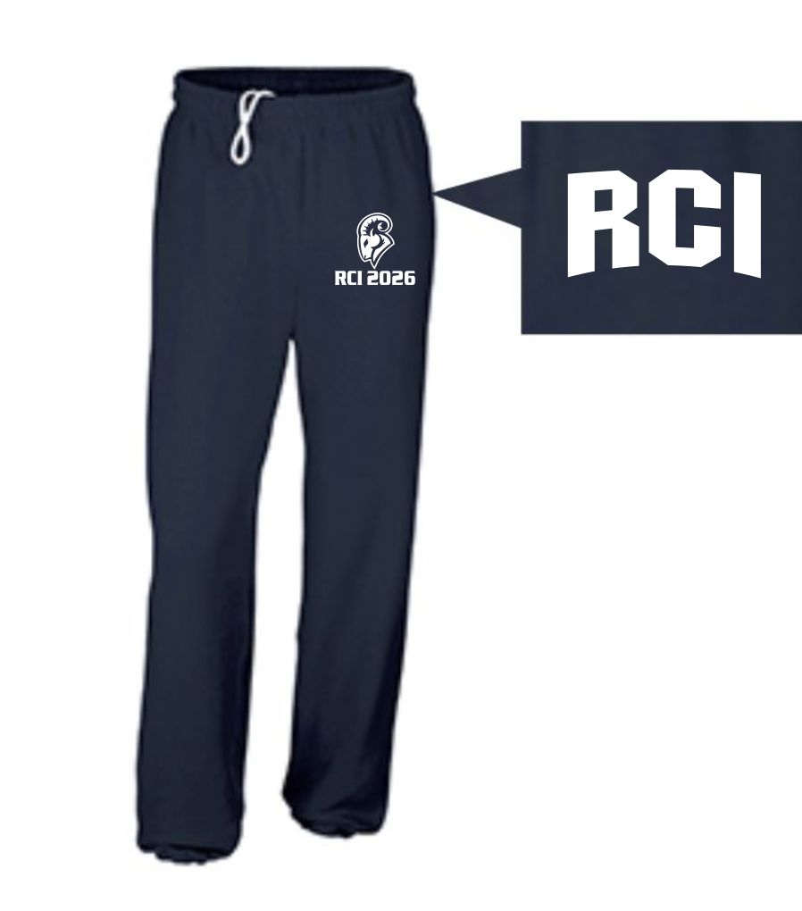 #9- Navy Gildan Sweatpants- Printed