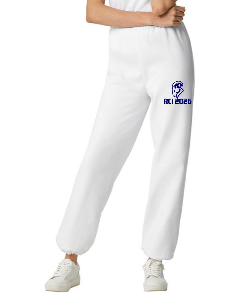 #6- White Gildan Sweatpants- Printed