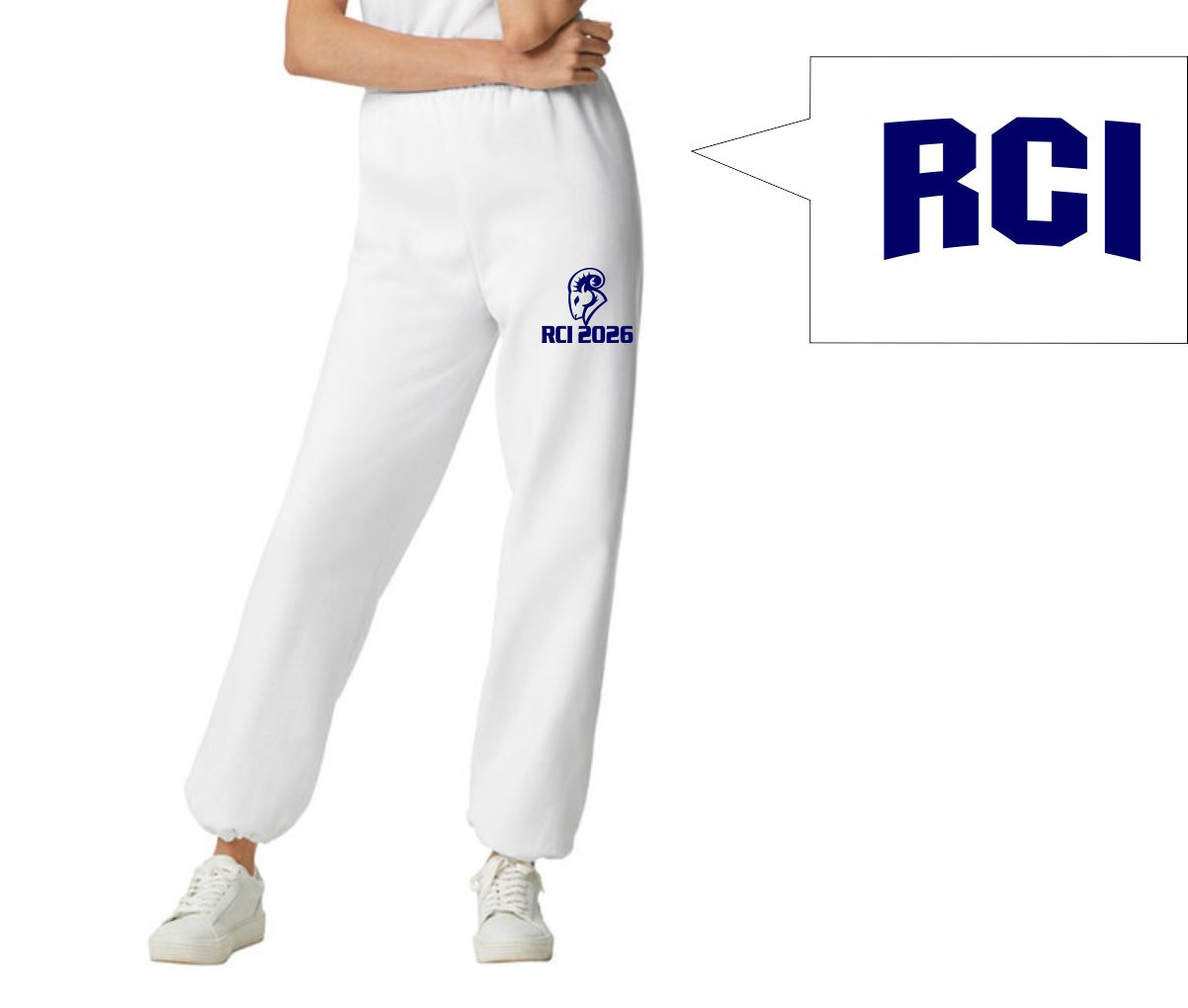 #8- White Gildan Sweatpants- Printed