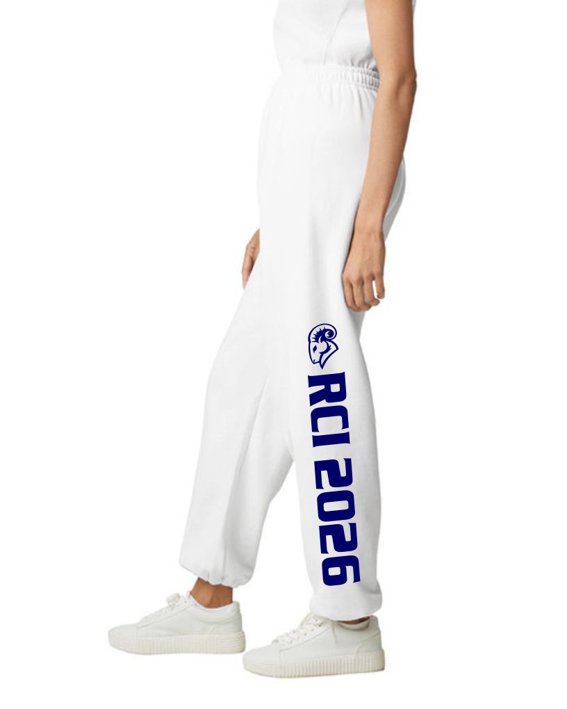 #4- White Gildan Sweatpants- Printed