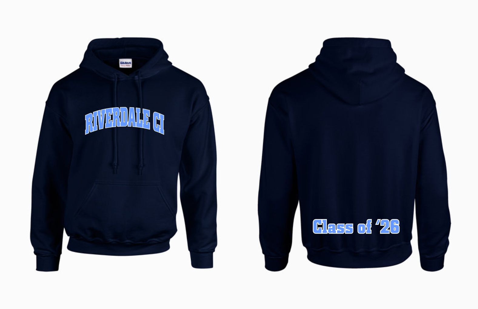 #3- Navy Gildan Hoody- Printed